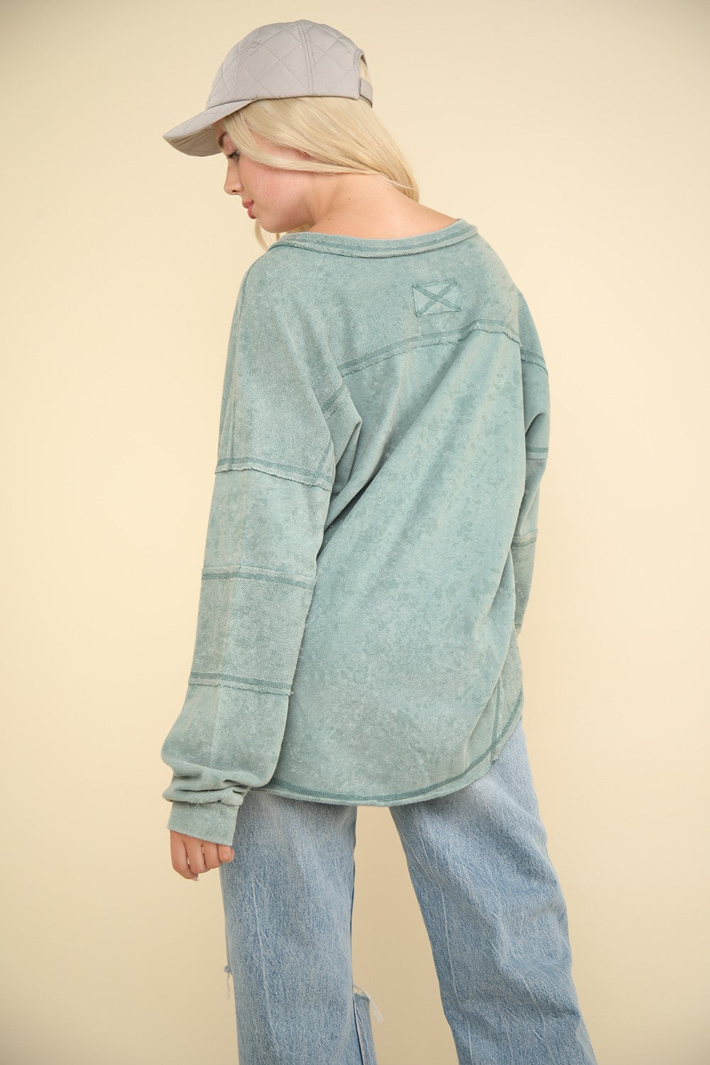 Sage Button V-Neck Washed Knit Top - Posh West Boutique