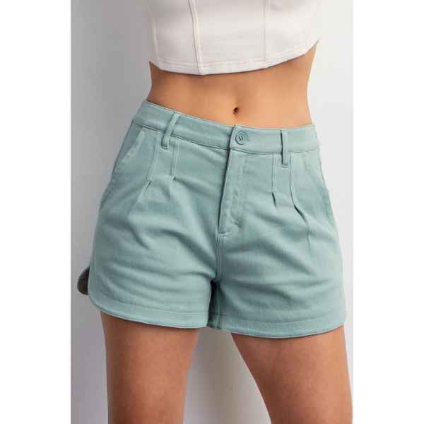 Aqua Sage Cotton Stretch Shorts - Posh West Boutique