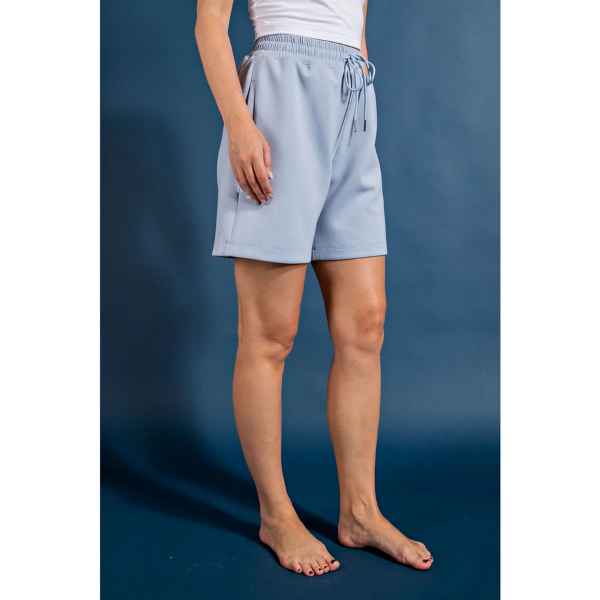 Sky Blue Ponti Long Shorts - Posh West Boutique