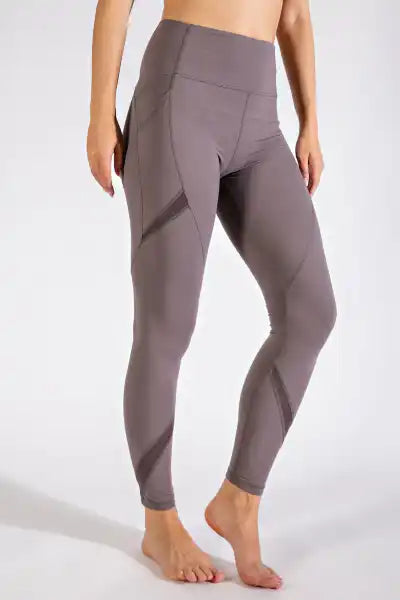 Smoky Gray- Full Length Pocket Leggings with Mesh Detail - Posh West Boutique
