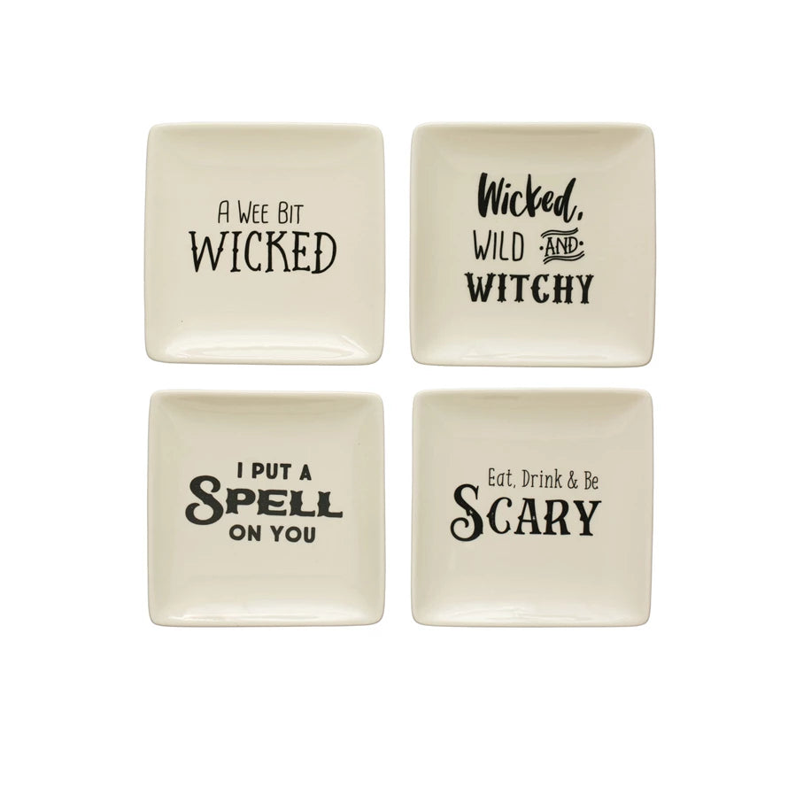 Square Stoneware Plate Spooky Sayings - Posh West Boutique