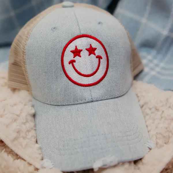 Star Eyed Denim Trucker Hat - Posh West Boutique
