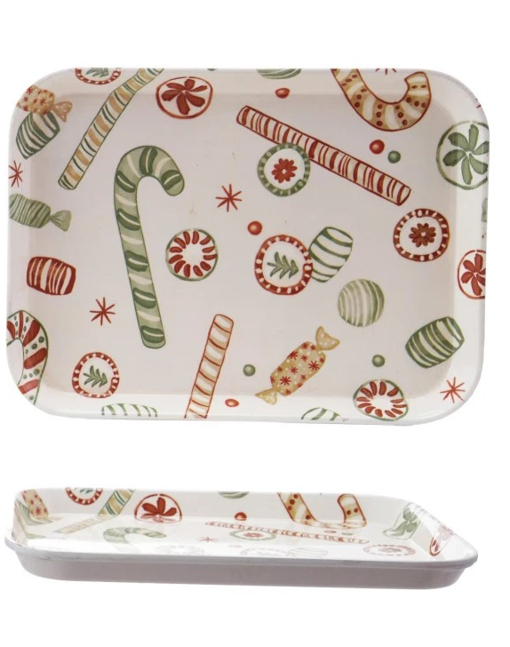 10"L x 7-1/2"W Tray w/ Holiday Pattern, Multi Color, 2 Styles - Posh West Boutique