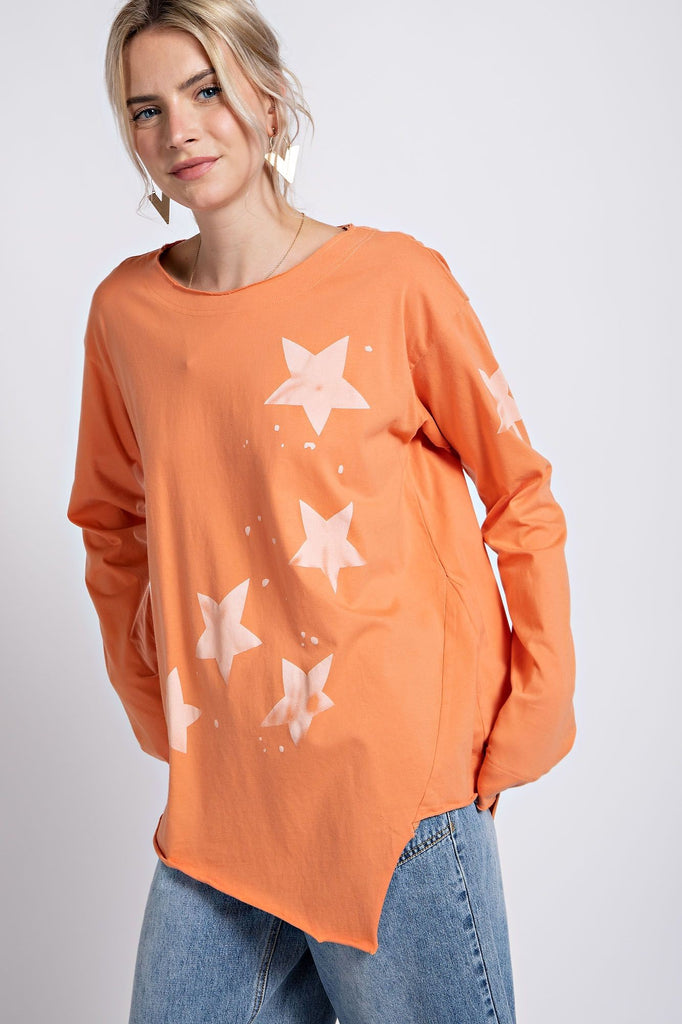 Tangerine Star Printed Long Sleeve Top - Posh West Boutique