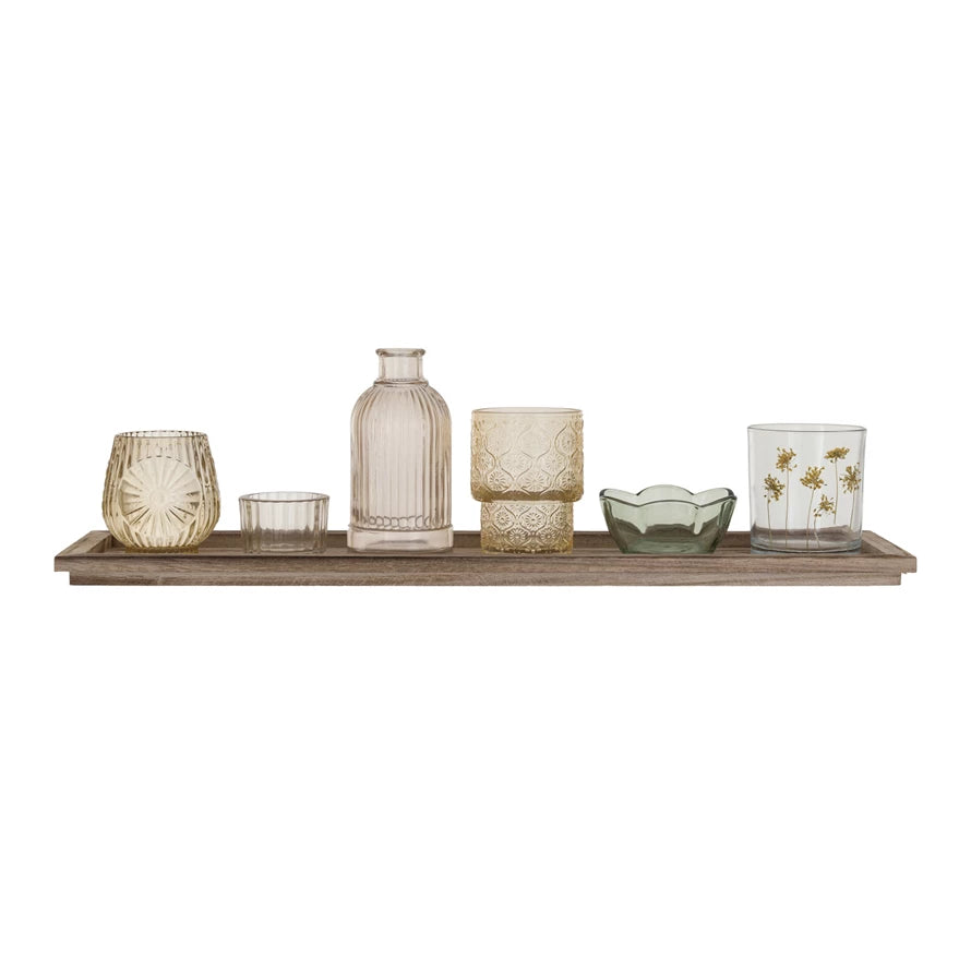 Wood Tray with Tealight Glass Set of 7 - Posh West Boutique