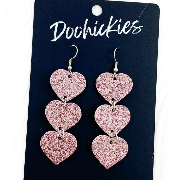 Triple Blush Glitter Heart Drop Earrings - Posh West Boutique