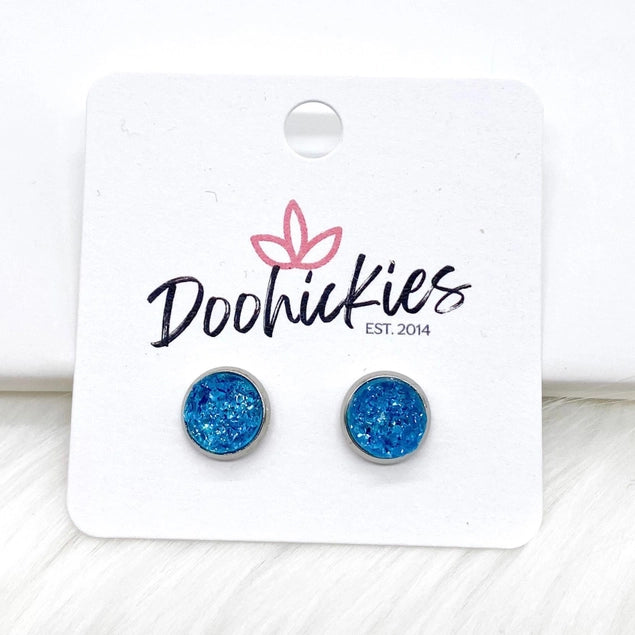 Turquoise 8mm Druzy Earrings - Posh West Boutique