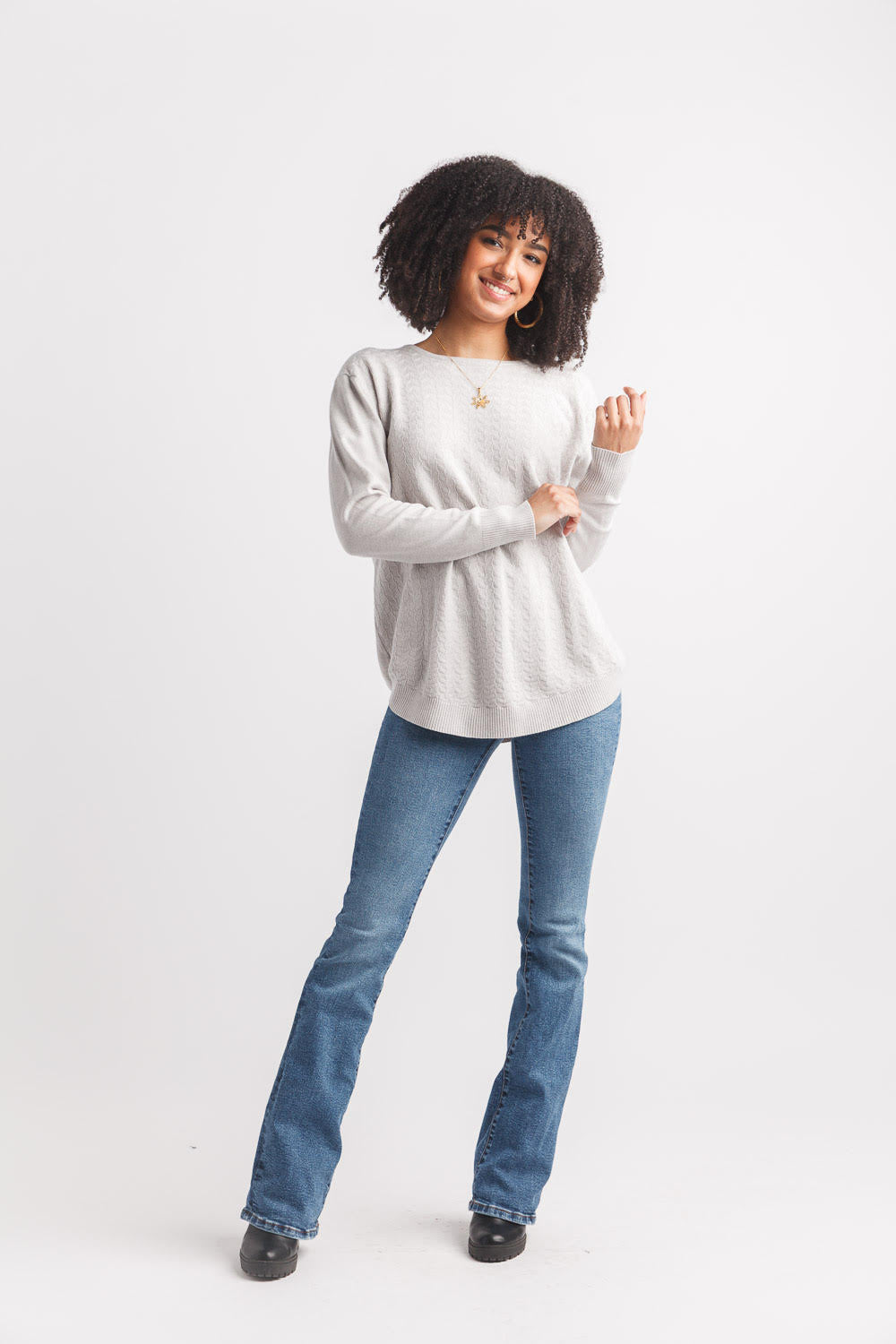 Luxurious Lt Grey Textured Crew Neck Sweater - Posh West Boutique