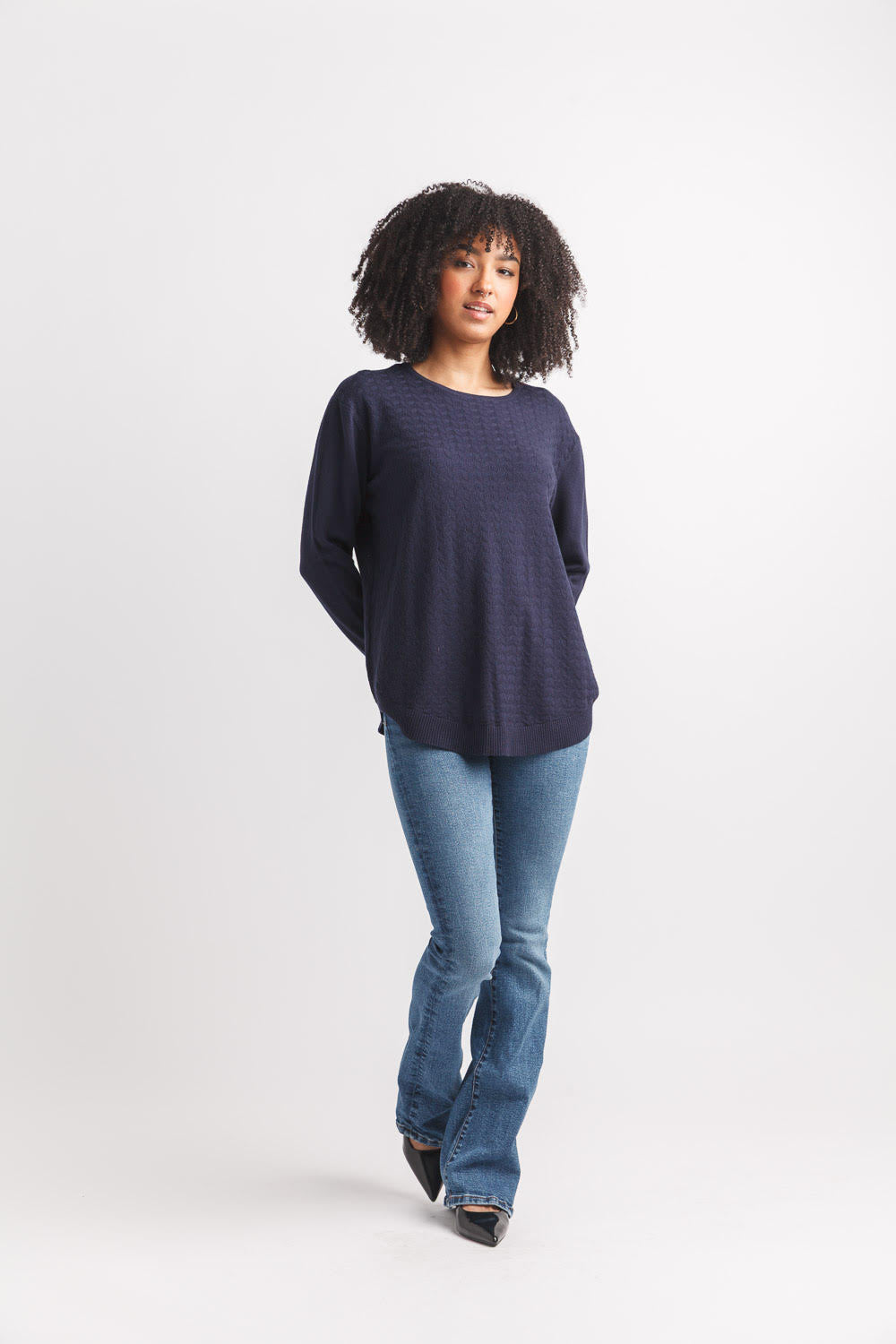 Luxurious Navy Textured Crew Neck Sweater - Posh West Boutique