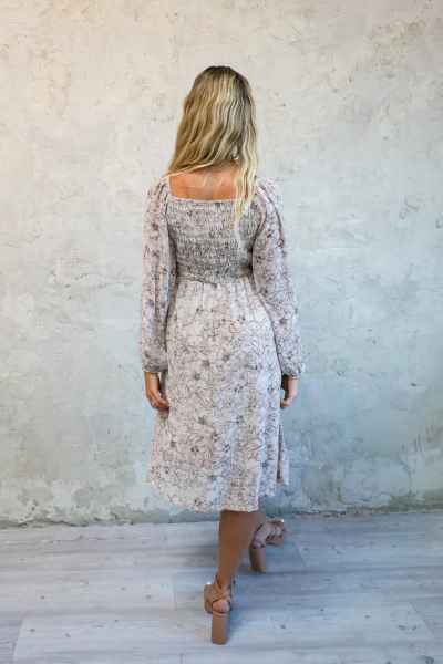 Fall Midi Dress in Stencil Blossom Print - Posh West Boutique