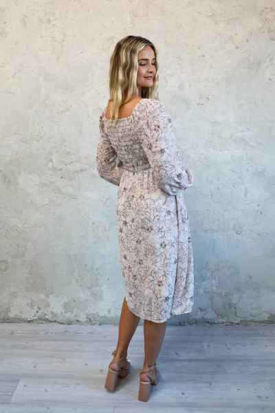 Fall Midi Dress in Stencil Blossom Print - Posh West Boutique