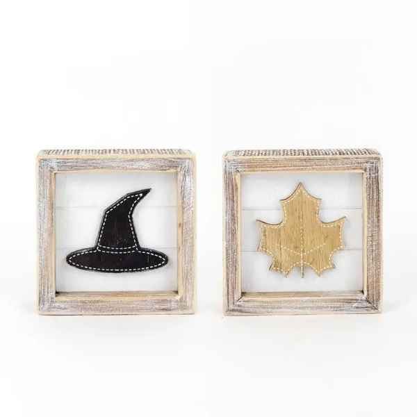 Leaf & Witch Hat Reversible Wood Sign - Posh West Boutique