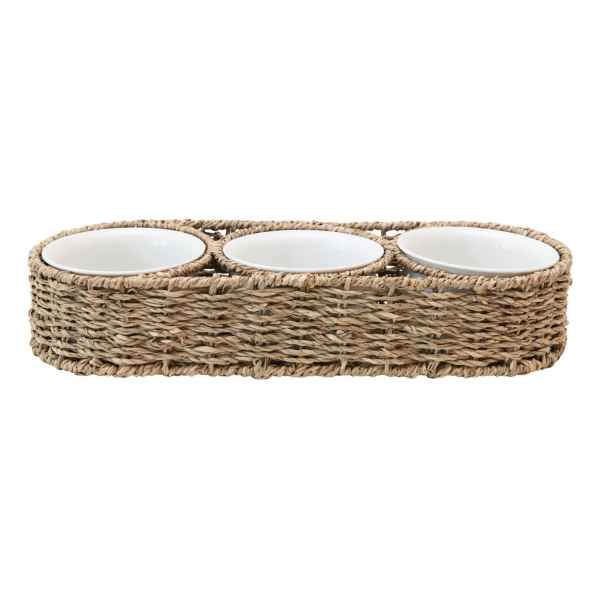 Woven Basket Server with Ceramic Bowls - Posh West Boutique