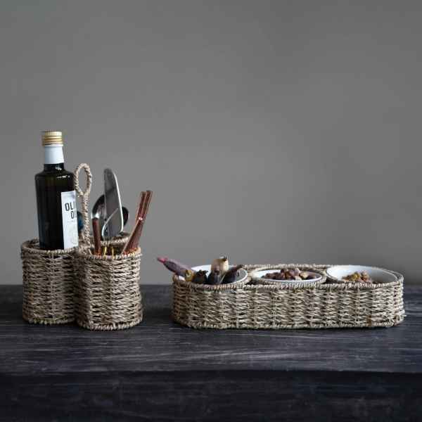 Woven Basket Server with Ceramic Bowls - Posh West Boutique