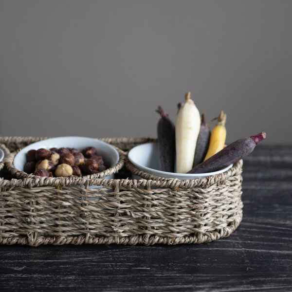 Woven Basket Server with Ceramic Bowls - Posh West Boutique