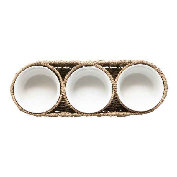 Woven Basket Server with Ceramic Bowls - Posh West Boutique