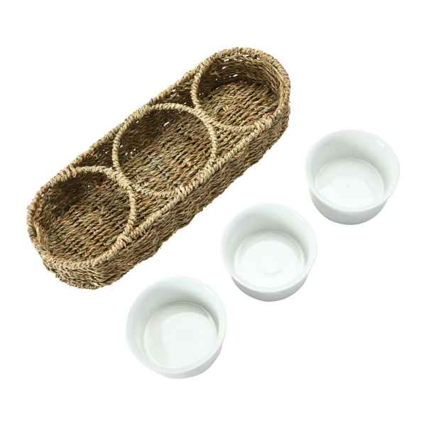 Woven Basket Server with Ceramic Bowls - Posh West Boutique