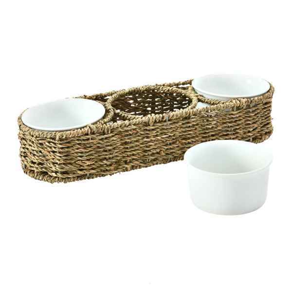 Woven Basket Server with Ceramic Bowls - Posh West Boutique