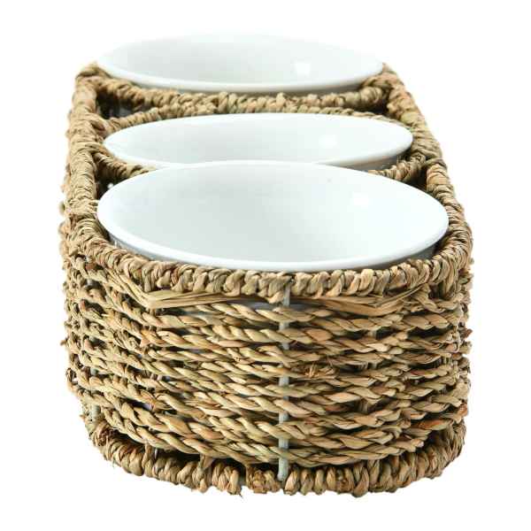 Woven Basket Server with Ceramic Bowls - Posh West Boutique