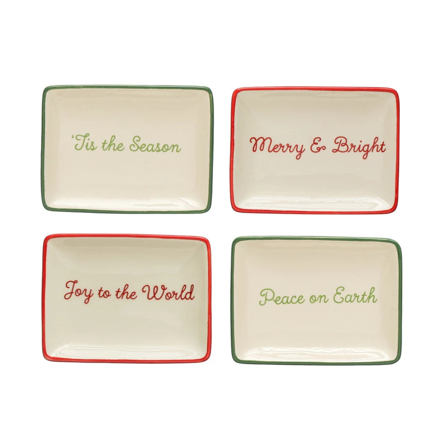 Stoneware Dish w/ Holiday Words (4 Styles) - Posh West Boutique