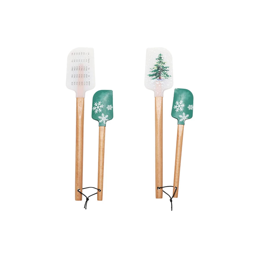 Wood Spatulas w/ Tree/Snowflake Pattern (set of 2) - Posh West Boutique