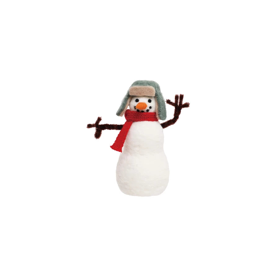 Handmade Fabric & Wool Felt Snowman with Hat - Posh West Boutique