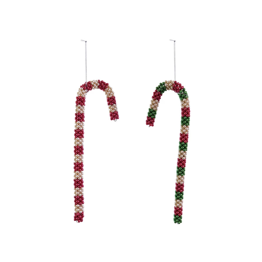 Beaded Candy Cane Ornament with Stripes, 2 Colors - Posh West Boutique