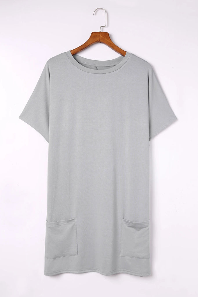 Gray Relaxed Pocket Style Short Sleeve Tunic Top - Posh West Boutique
