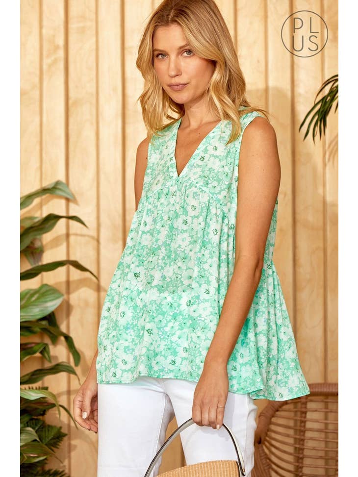 Emerald Floral Print Tiered Top - Posh West Boutique