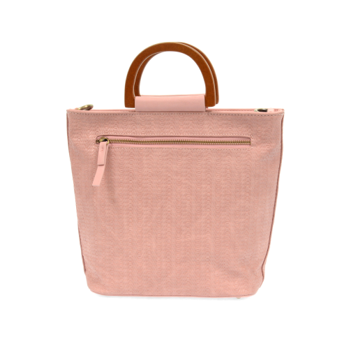 Wood Handle Woven Tote in Pink Blossom - Posh West Boutique