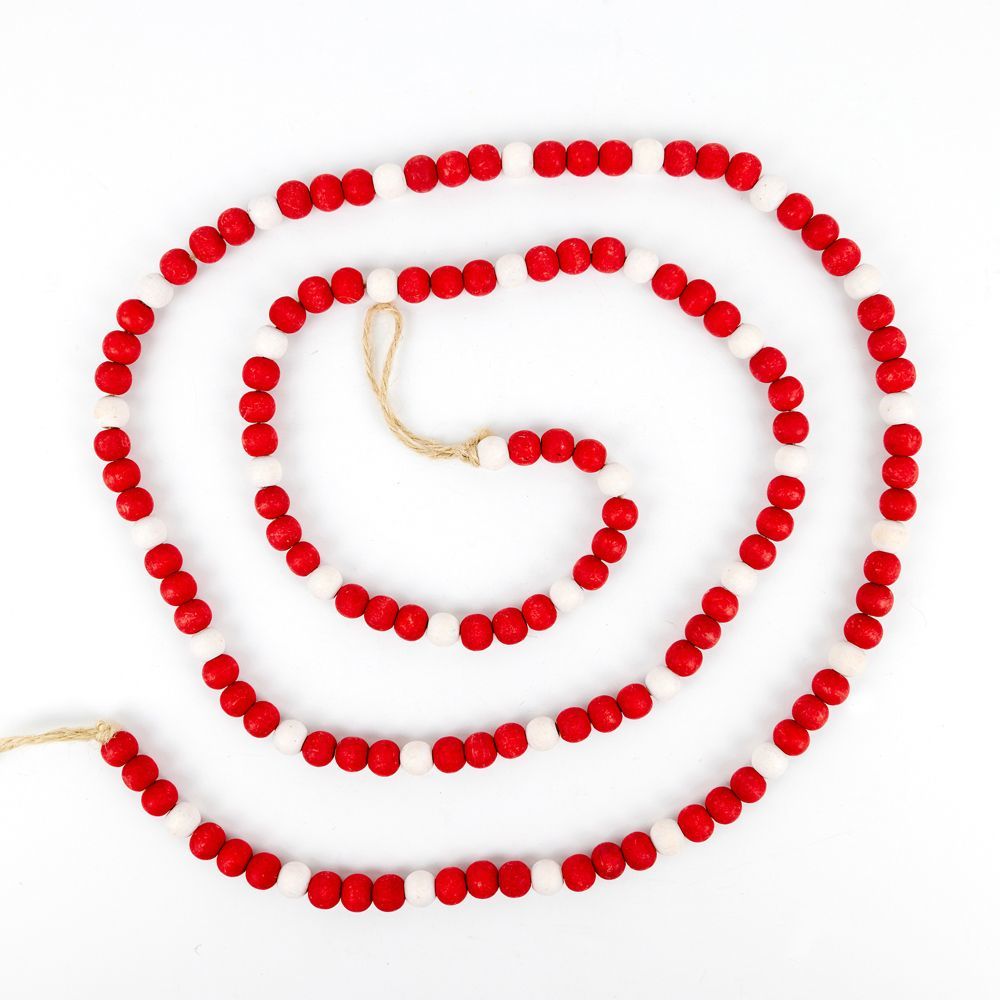 Red & White Wood Bead Garland - Posh West Boutique