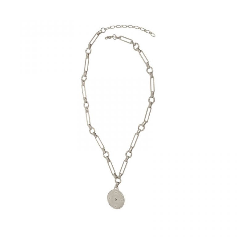 Silver Chunky Chain Disc Pendant Necklace - Posh West Boutique