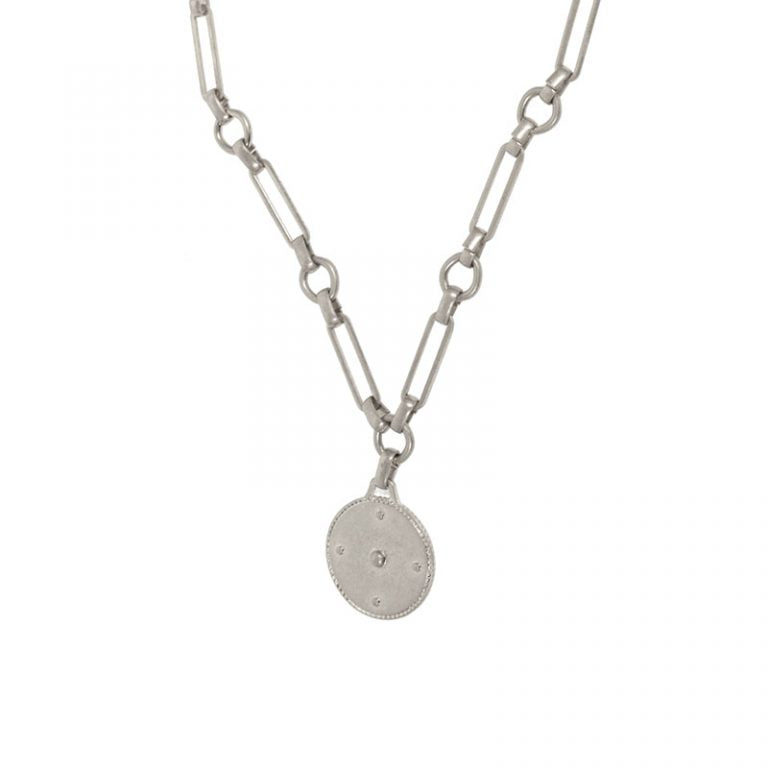 Silver Chunky Chain Disc Pendant Necklace - Posh West Boutique