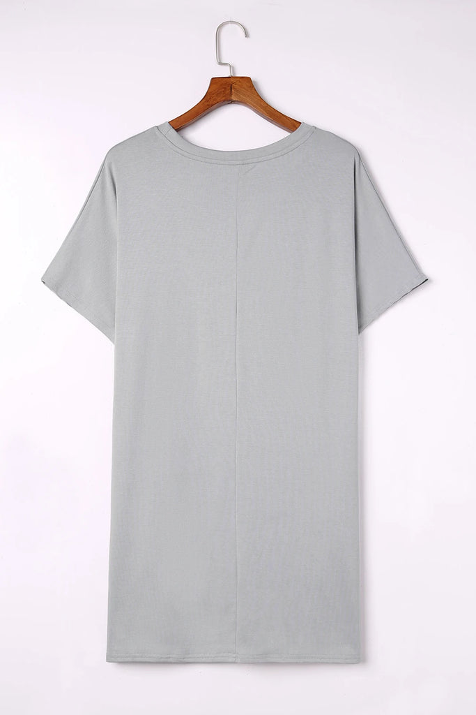 Gray Relaxed Pocket Style Short Sleeve Tunic Top - Posh West Boutique