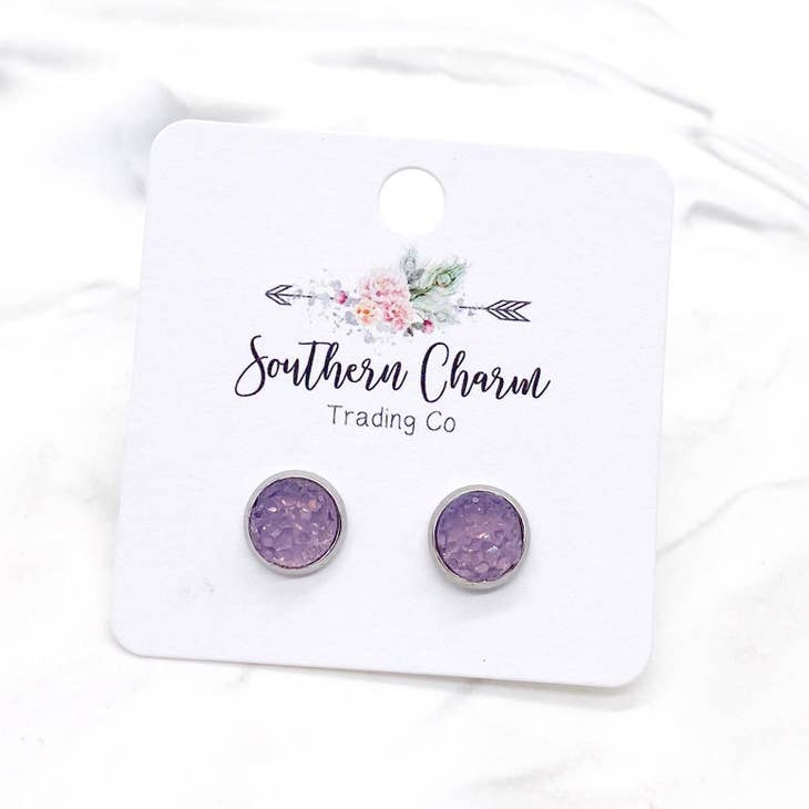 8 mm Frosted Lilac Druzy Earring - Posh West Boutique