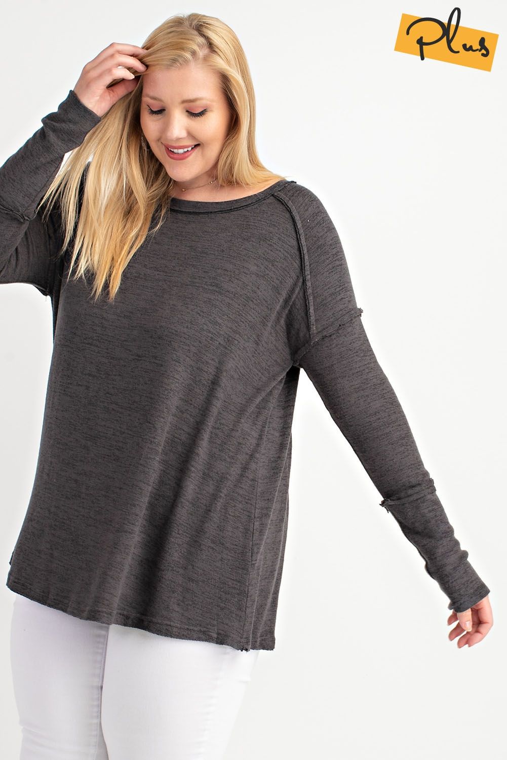 Easel Charcoal Gray Hacchi Top - Posh West Boutique