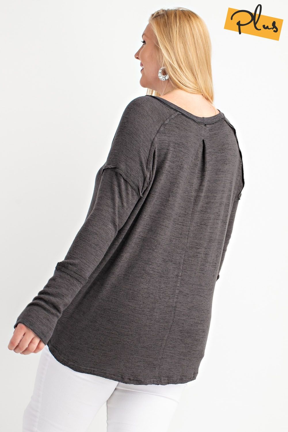 Easel Charcoal Gray Hacchi Top - Posh West Boutique