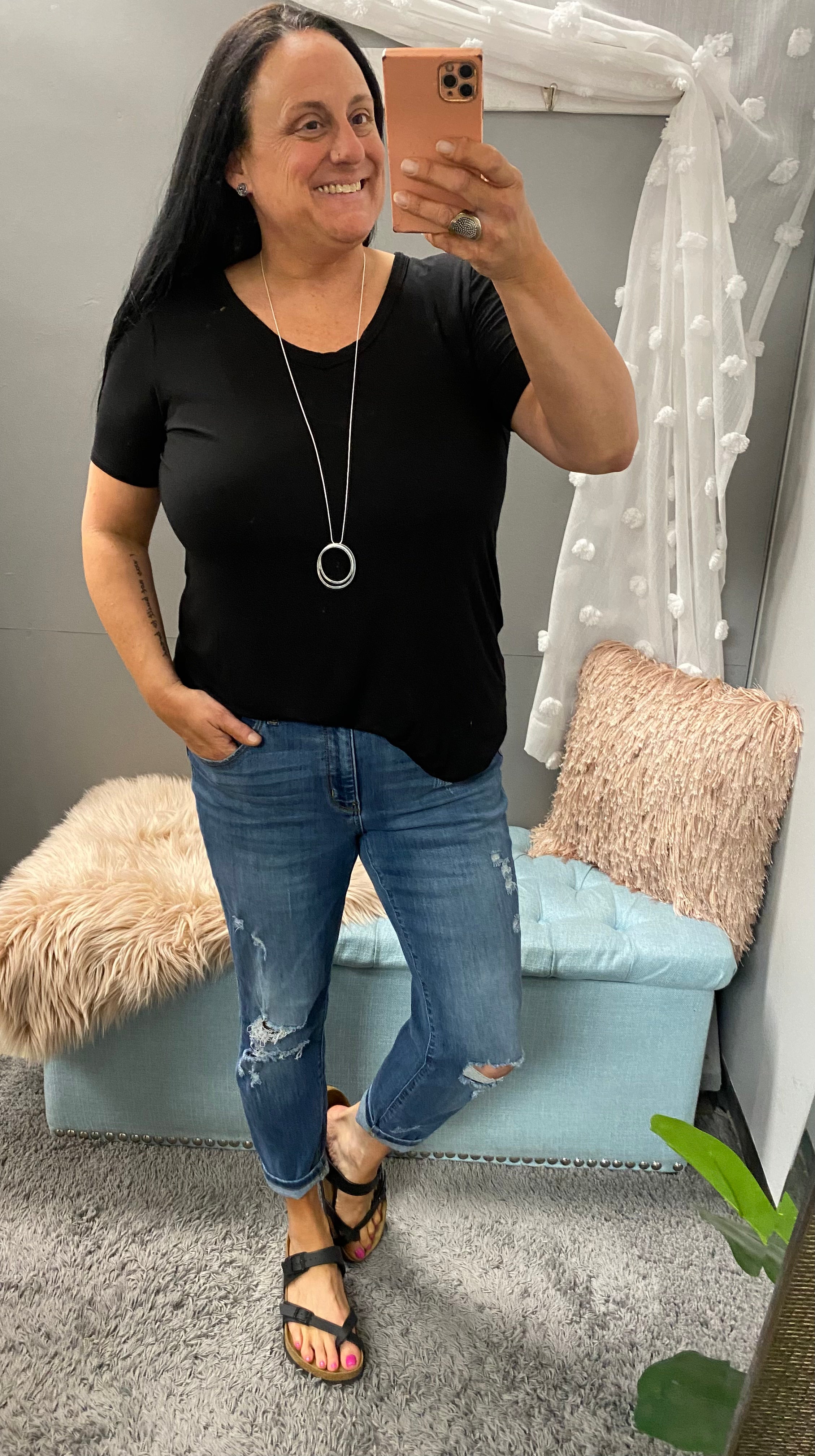 Black Short Sleeve V-Neck Top - Posh West Boutique