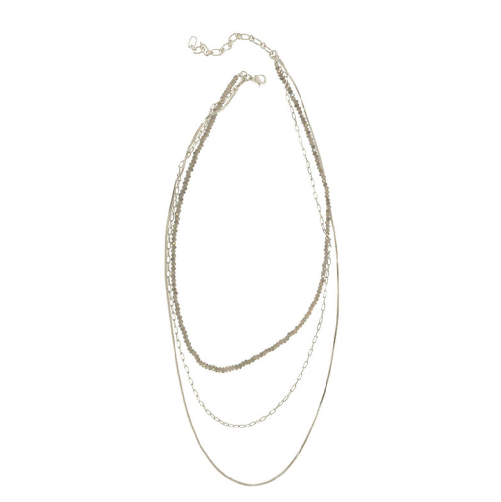 Silver & Gray 3 Row Bead Necklace - Posh West Boutique
