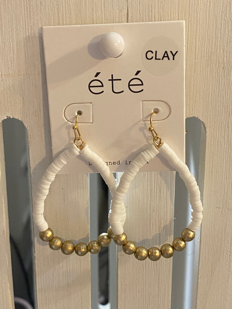 Kris Clay Earring in White & Gold - Posh West Boutique
