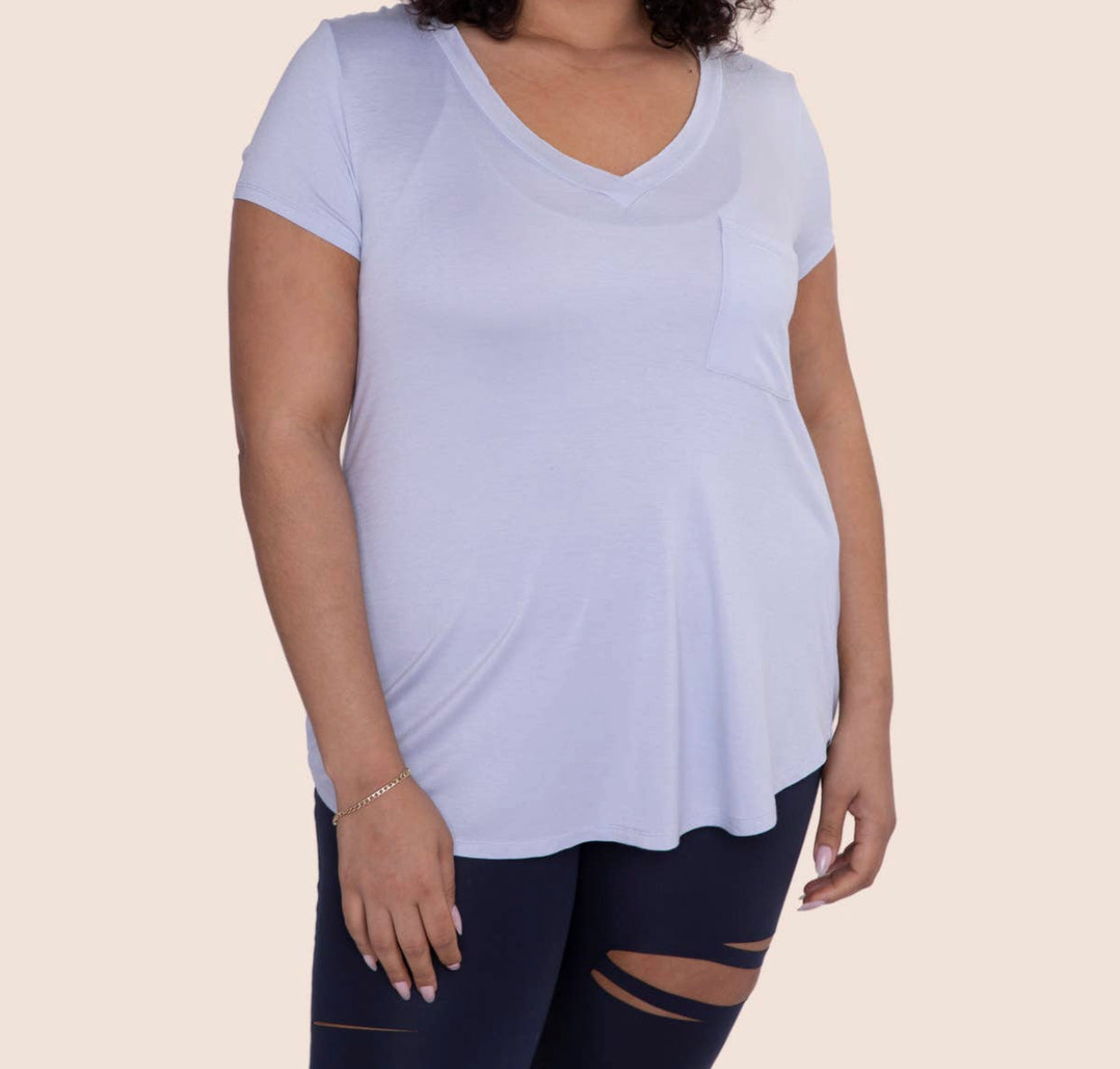 White Deep V Neck Pocket T - Posh West Boutique