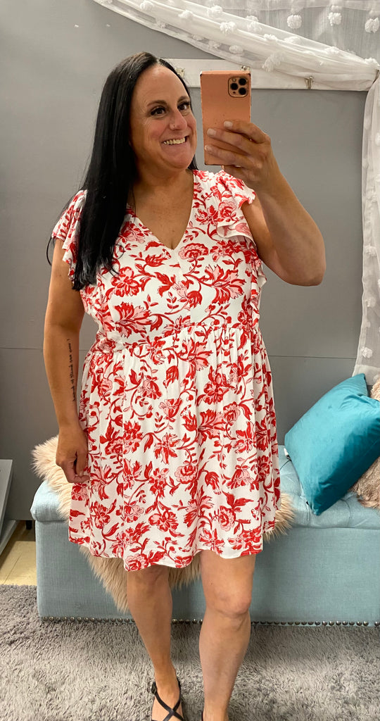 Red Floral Print Dress - Posh West Boutique