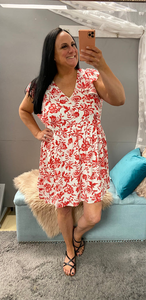 Red Floral Print Dress - Posh West Boutique