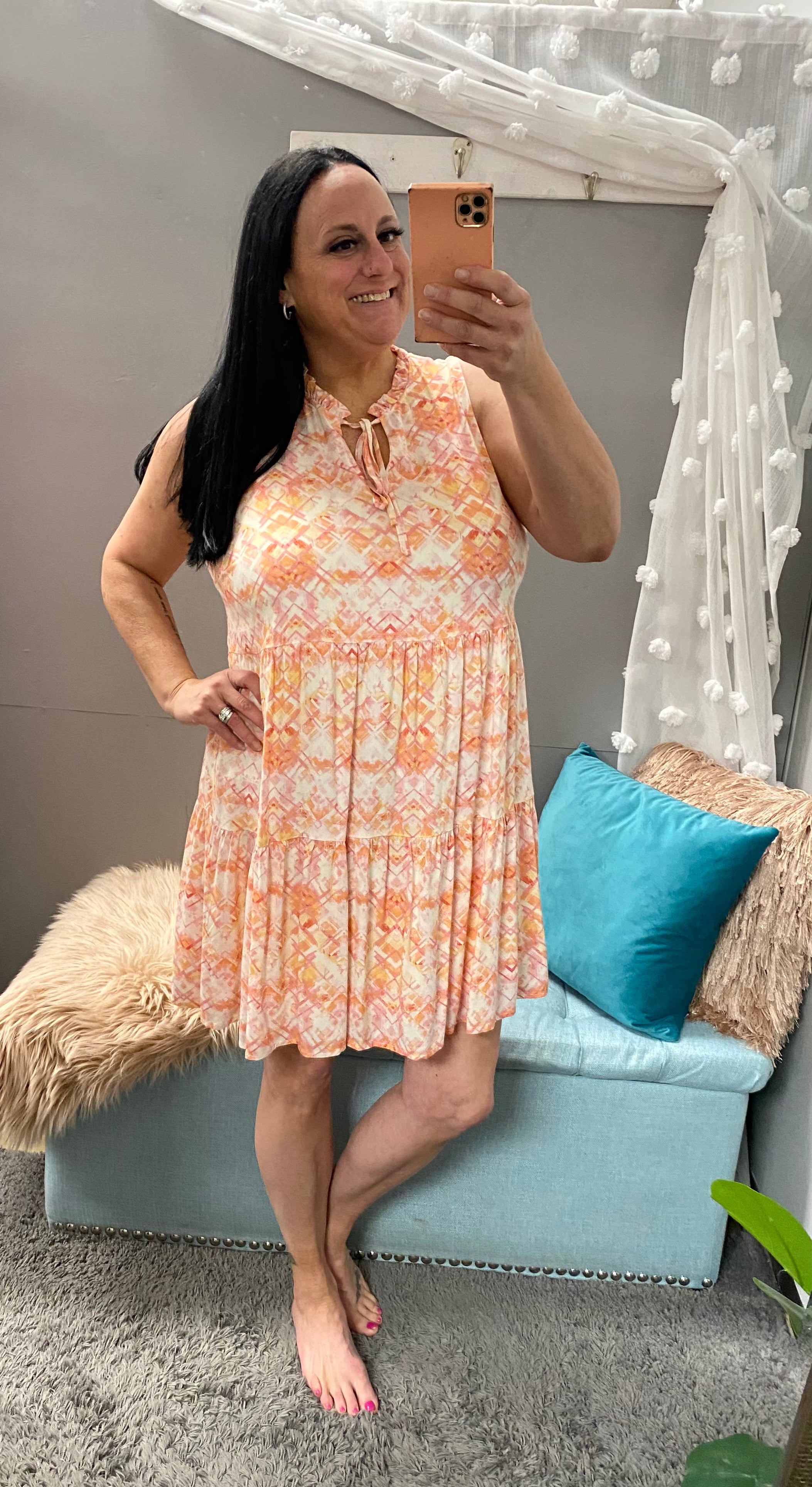Coral Printed Tiered Woven Dress - Posh West Boutique