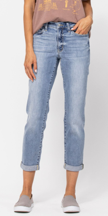 Judy Blue Mid Rise Bleach Wash Boyfriend Denim - Posh West Boutique