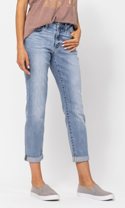 Judy Blue Mid Rise Bleach Wash Boyfriend Denim - Posh West Boutique