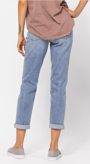 Judy Blue Mid Rise Bleach Wash Boyfriend Denim - Posh West Boutique