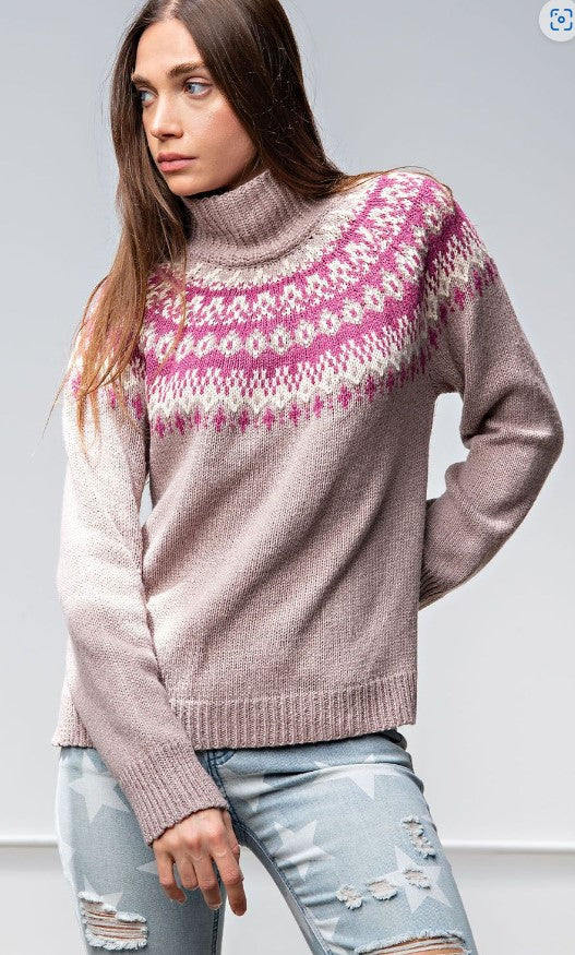 Mauve Mock Neck Knitted Sweater - Posh West Boutique